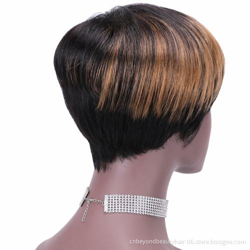 Wholesale  Pixie Cut Short Human Hair Wig With Bangs Straight Bob Short Human Hair Wigs Ombre Color Full Machine Wigs
